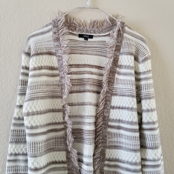 VERY J Boho Stripe Fringe Cardigan Sweater Size Small - Picture 5 of 8